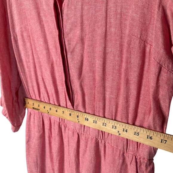Liz Claiborne L Wide Leg LINEN Jumpsuit Slouchy One Piece Coveralls Elastic Pink - Picture 4 of 7